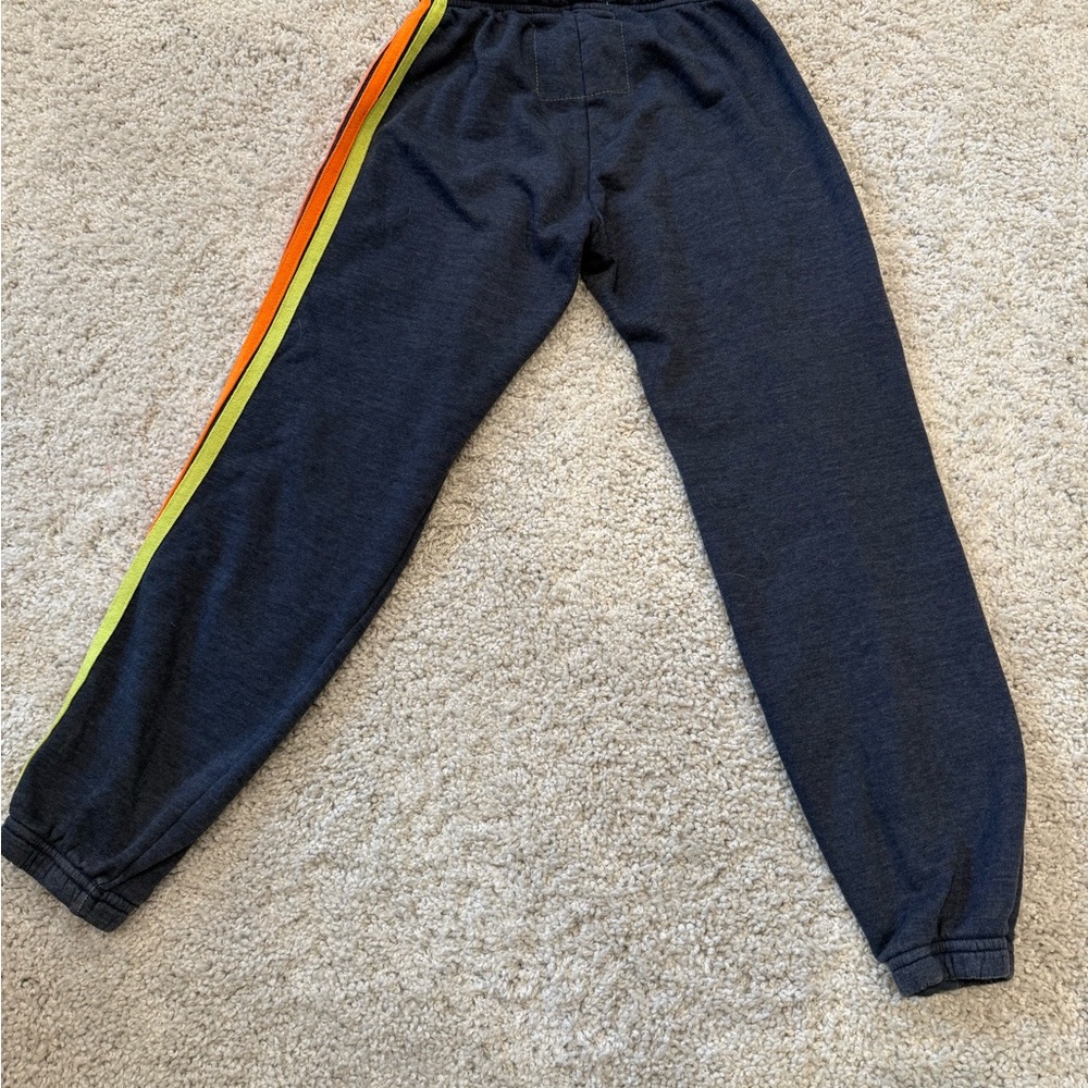 AVIATOR NATION 5 STRIPE SWEATPANTS HEATHER NAVY/NEON RAINBOW SMALL - Picture 13 of 13